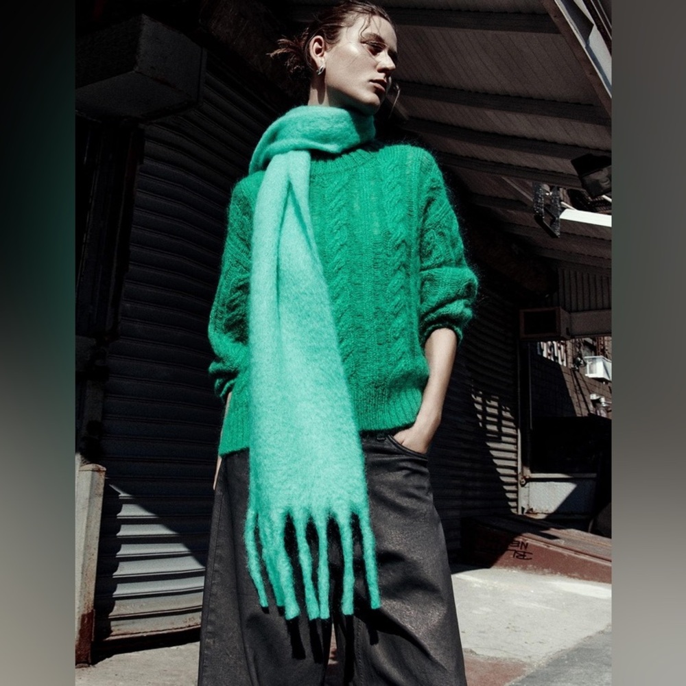 Cos fringed brushed mohair scarf